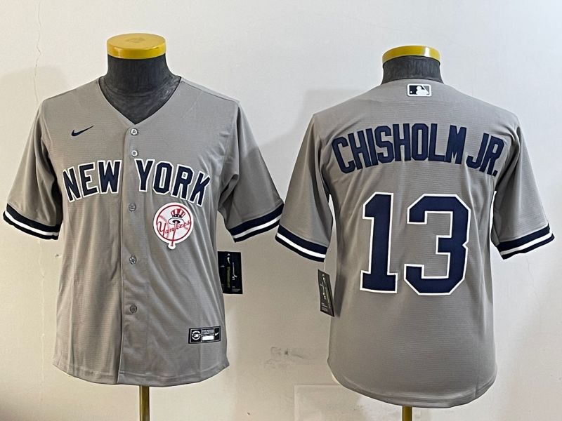 Youth New York Yankees #13 Chisholm jr Grey Game 2025 Nike MLB Jersey style 3